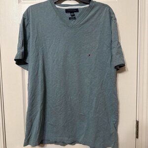 Green-blue tommy hilfiger casual v neck shirt